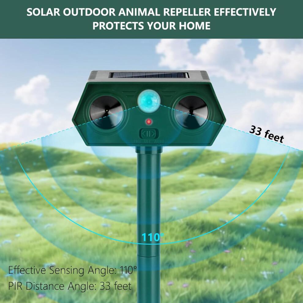 2025 Ultrasonic Animal Repellent Devices 2 Pack Solar Motion Activated for Cats Deer Squirrels Rabbits Raccoons Skunks Outdoor Lawn