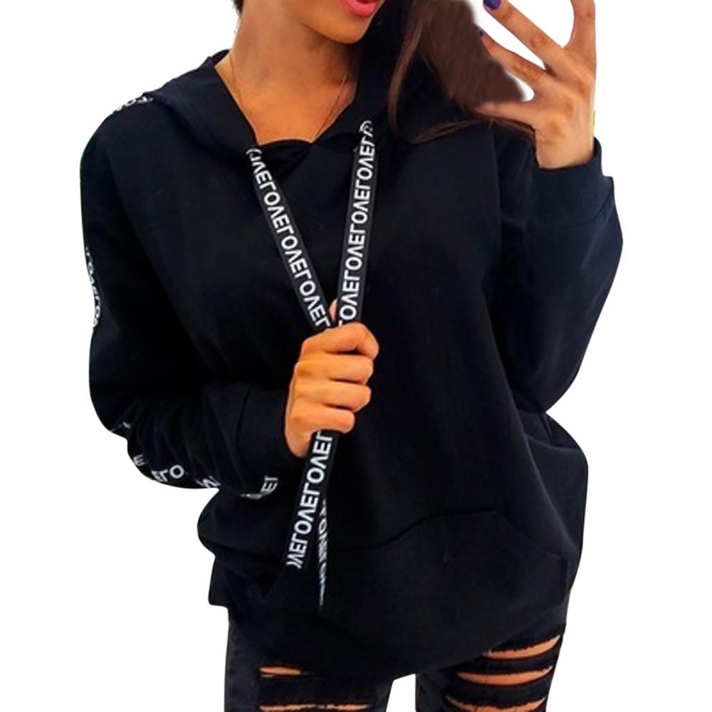 Women Plus Size Long Sleeve Solid Sweatshirt Hooded Pullover Tops Shirt