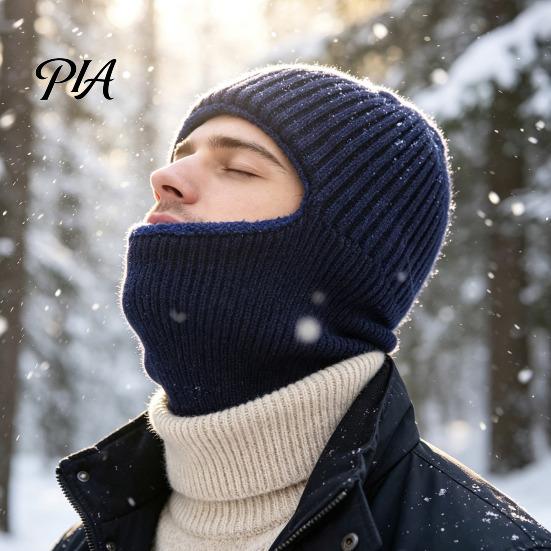 Elastic Fit Head Cover Men Knit Hooded Scarf Hat, Warm Balaclava Hood for Winter Cold Windproof Cycling Hat Weather, Neck Warmer Skull Cap Outdoor