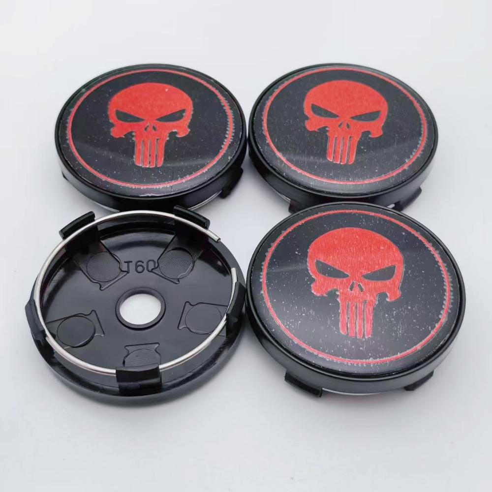 4pcs/set Skull Logo Emblem Car Wheel Center Caps 60MM 56MM Wheels Hub Cap Skulls Badge Rim Hubcaps Cover Replace Car Accessories