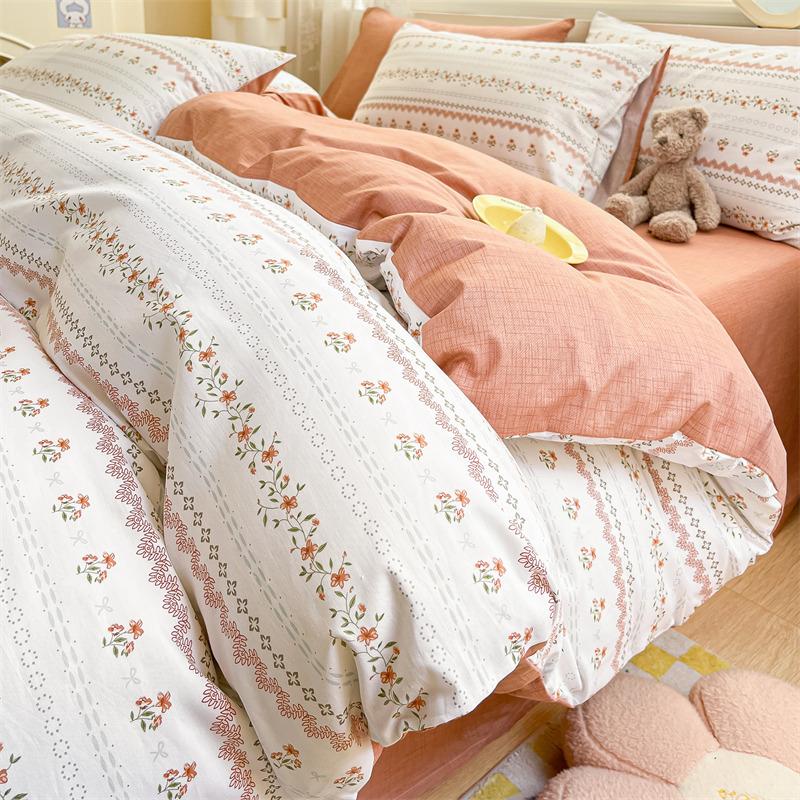 Комплект постельного белья из четырех предметов, пододеяльник из чистого хлопка с цветочным рисунком, простыня для спальни из трех предметов