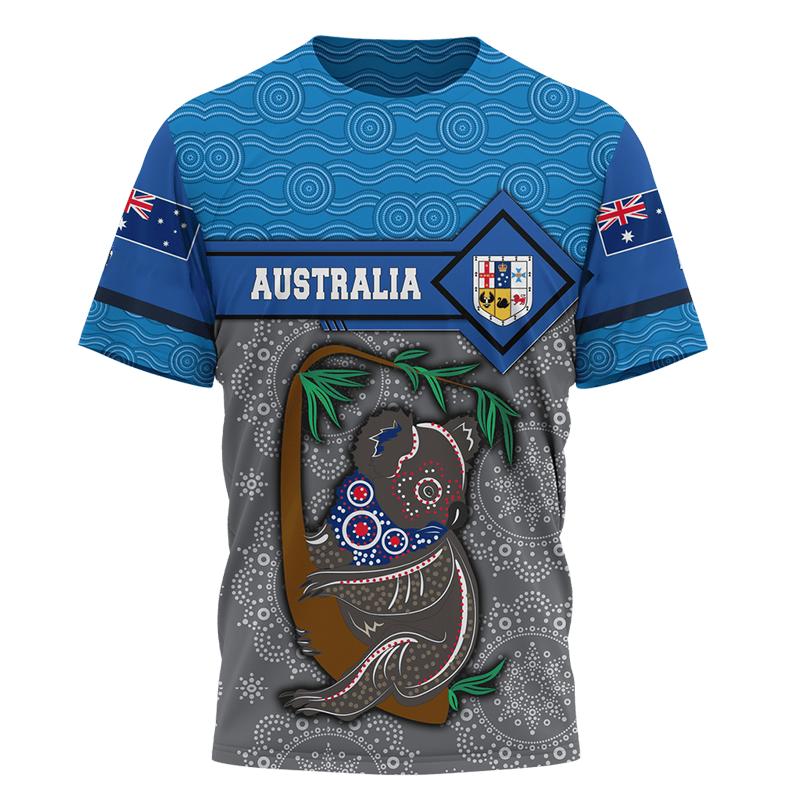 Australian Flag Kangaroo Aboriginal Painting 3D Printed Summer Men's Short-Sleeved Round Neck Daily Comfortable Outdoor T-shirt