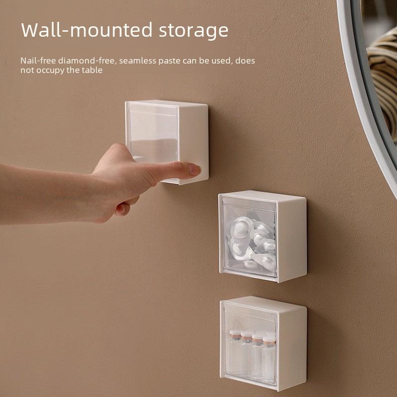 Wall-mounted Multi-functional Storage Box for Dormitory, Punch-free, Flip Design, Cosmetic Cotton Organizer, Small Item Classification Box.