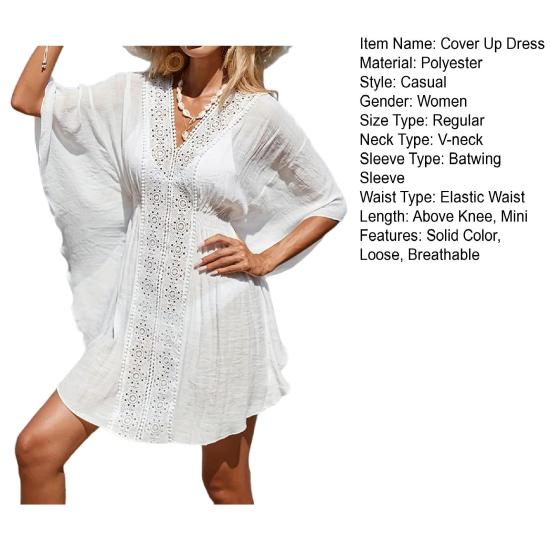 Платье-накидка с V-образным вырезом, рукавами «летучая мышь», вырезом-плиссе, бикини, купальник-накидка с эластичной талией, летняя одежда для отдыха на открытом воздухе