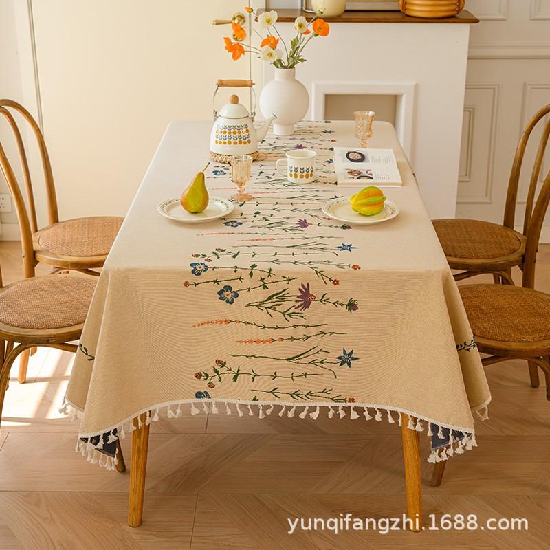 French Style Floral Jacquard Tablecloth With Tassels Dining Table Coffee