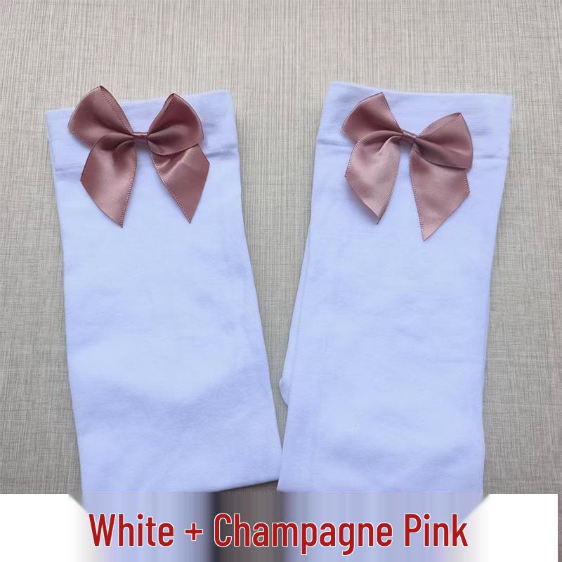 Women's Lace Trim Erotic Silk Thigh-High Stockings with Bow