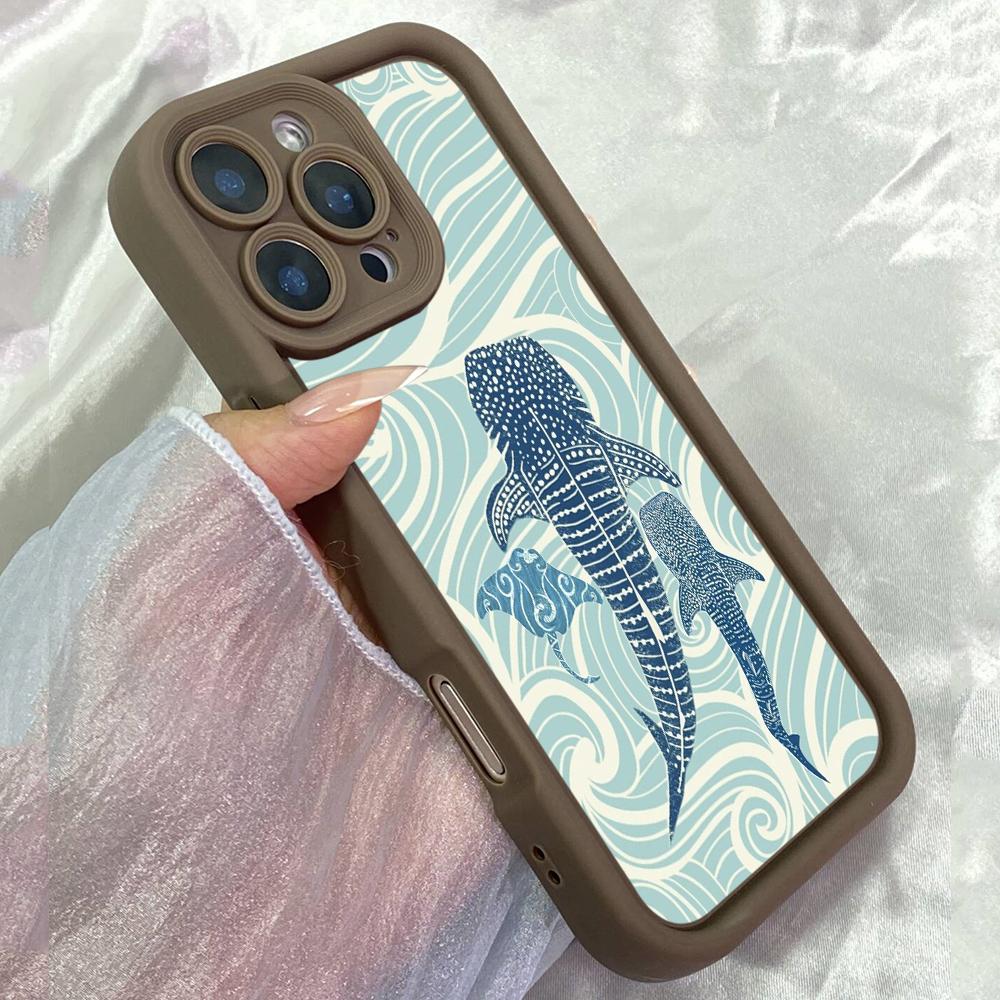 JT520 Летняя китовая акула для iPhone 17 16 15 Pro Max Samsung S26 S25 Ultra A17 A07 A56 A16 A15 A06 Xiaomi 15T Redmi 15c 14C Note 11 12 13 14 Мягкий чехол