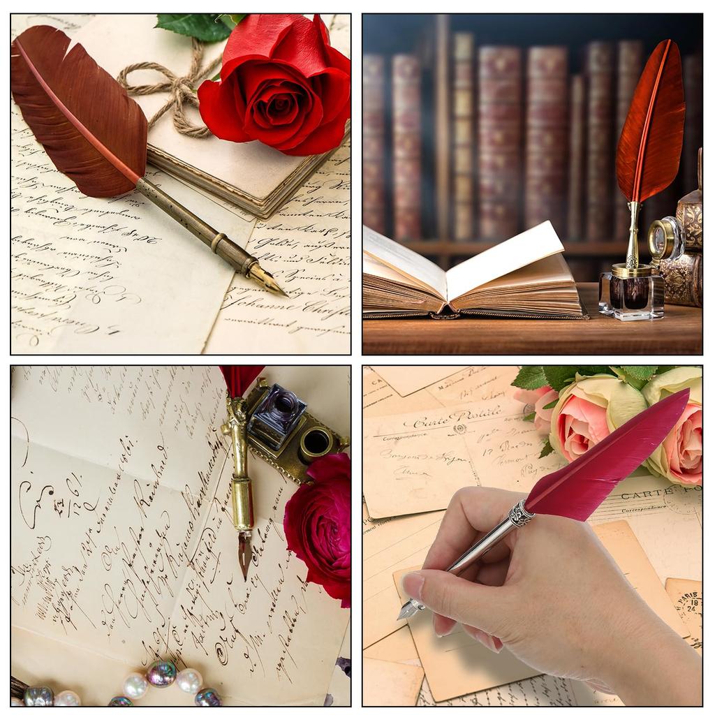 PATIKIL Набор для резьбы по дереву Винтажное перо и чернила с 6 сменными наконечниками для каллиграфического письма, офисное макательное перо, свадебный подарок, черный, 21,5 см/8,5"