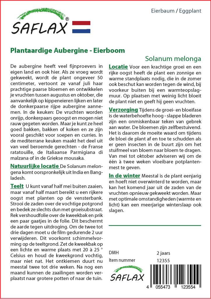 SAFLAX Баклажаны - 20 семян - С горшечным субстратом для лучшего выращивания - Solanum melonga