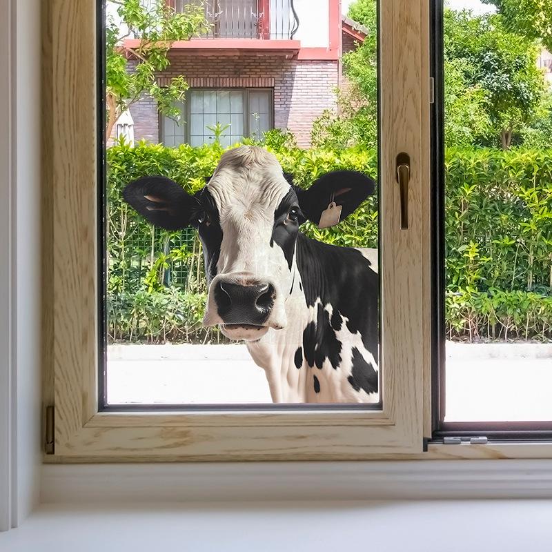 Cartoon Animal Cow Glass Doors and Windows Home Landscaping Decorative Window Stickers