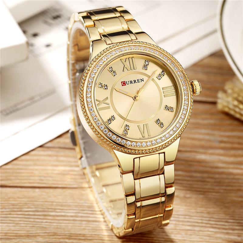 CURREN New Fashion Women Watch Top Brand Luxury Ladies Girl Wristwatch Gold Stainless Steel Bracelet Classic Female Clock 9004