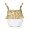 Handmade Wicker Baskets Foldable Laundry Woven Storage Basket Natural Rattan Seagrass Garden Flower Pot Planter Basket White