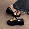 Black Thick-bottomed Cool Slippers Women's 2025 Summer New Niche Fashion Simple Metal One-word Beach Slippers