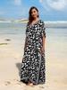 Beach Cover Ups for Swimwear Leopard Printed Maxi Dress Summer Holiday Bathing Suits Factory Supply