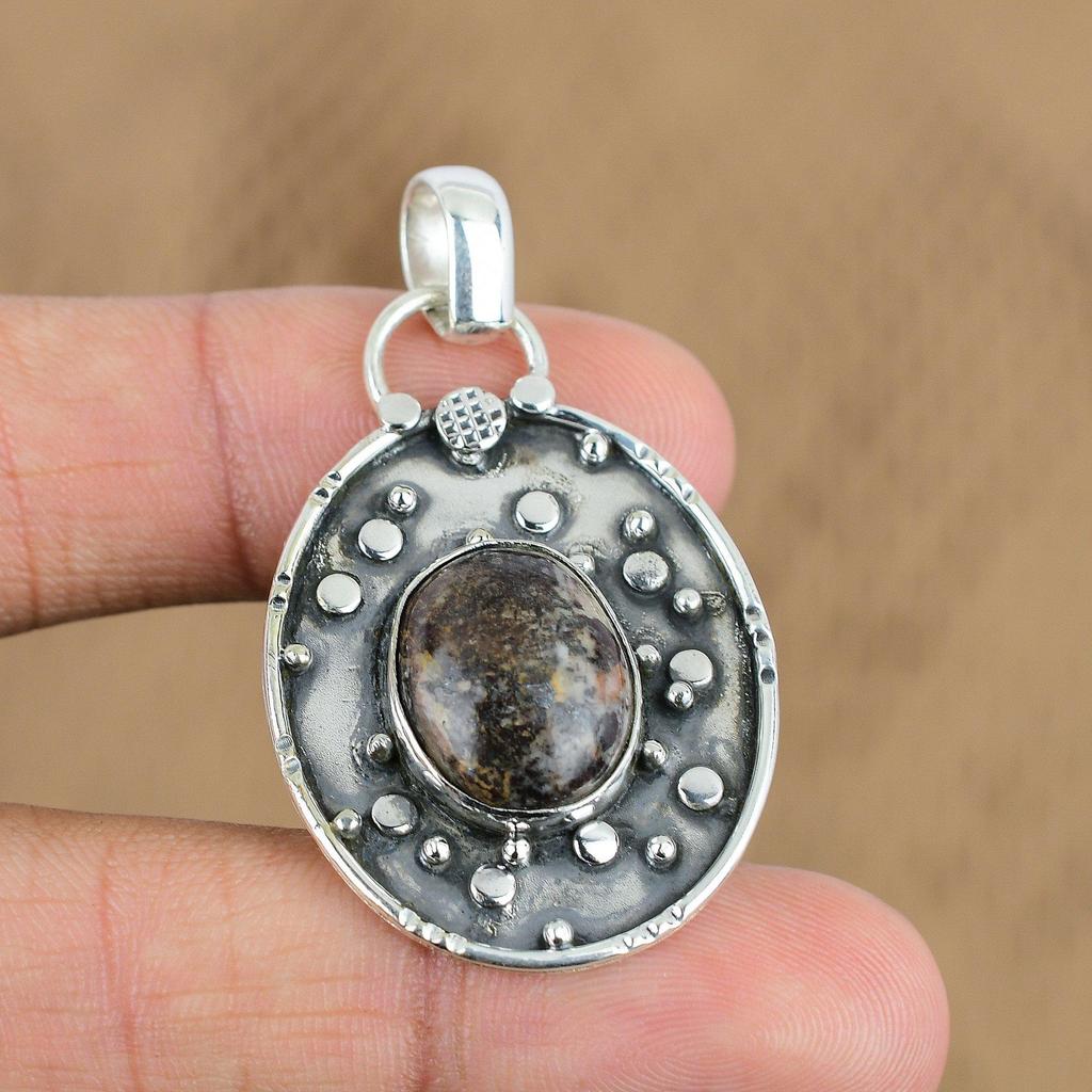 Easter Deal Oval Natural Coconut Jasper Sterling Silver Anniversary Wife Pendant