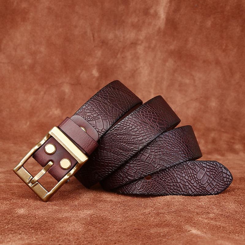 Ремень из натуральной кожи с тиснением в стиле ретро с рисунком чешуи дракона, первый слой, мужской, универсальный, повседневный, из натуральной кожи