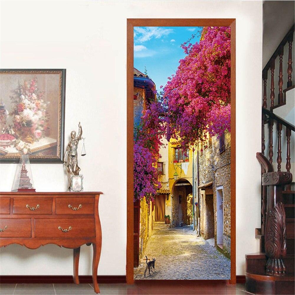 Дверные наклейки визуальное пространство пляжный коридор искусство водонепроницаемые обои гостиная спальня дверные обои ПВХ самоклеящиеся наклейки