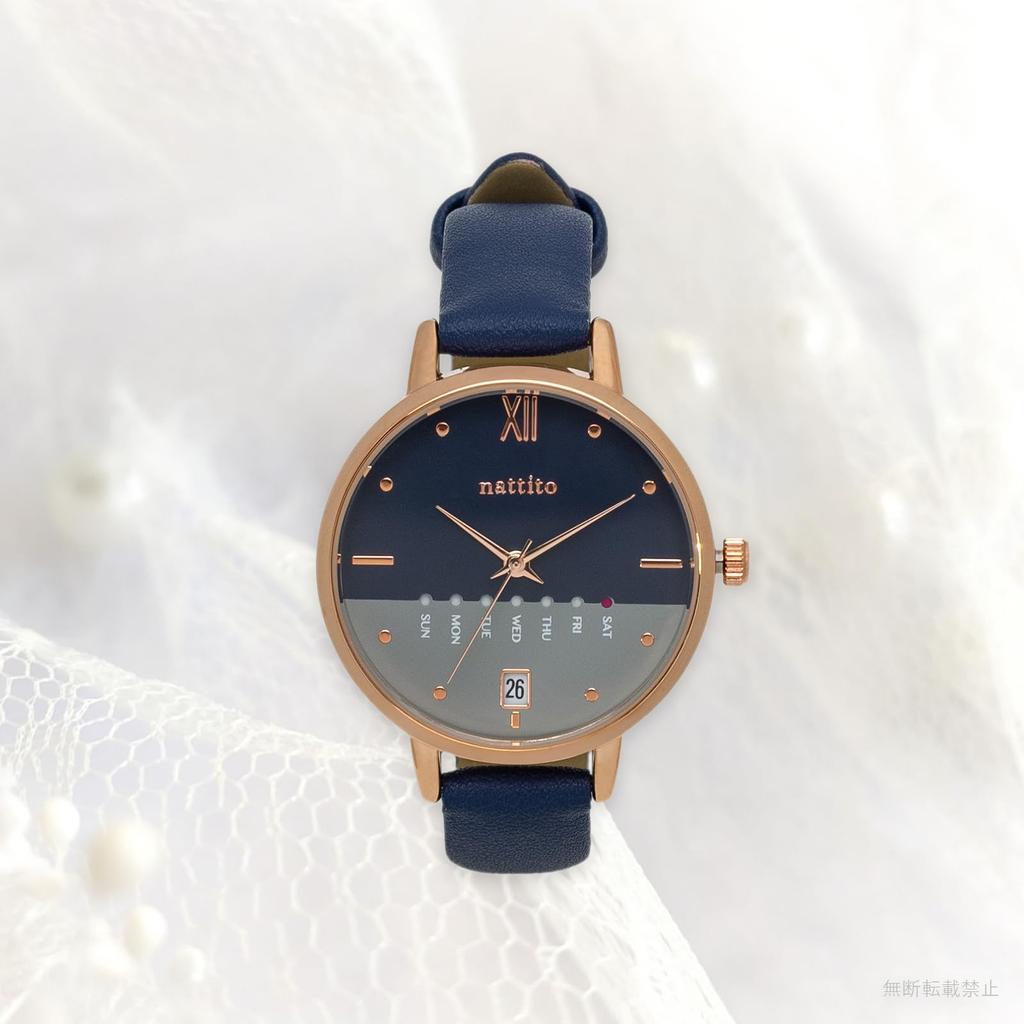 Часы аналоговые кожаный ремешок календарь день недели дата дисплей темно-синий Dario [Fieldwork] женские GY079-5