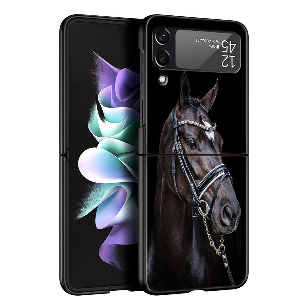 Running Horse Animal Phone Case For Samsung Galaxy Z Flip3 Flip4 Flip5 Shell For Z Flip 3 Flip 5 4 5G Black Hard Folding Cover