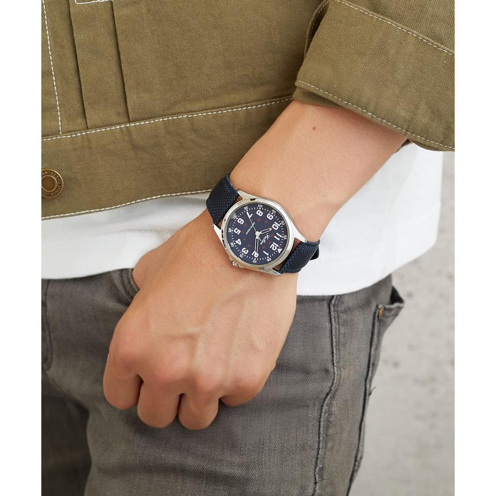 [CITIZEN Q&Q] Men's Analog Wristwatch, Water-Resistant, Leather Strap, Navy, QB38-315