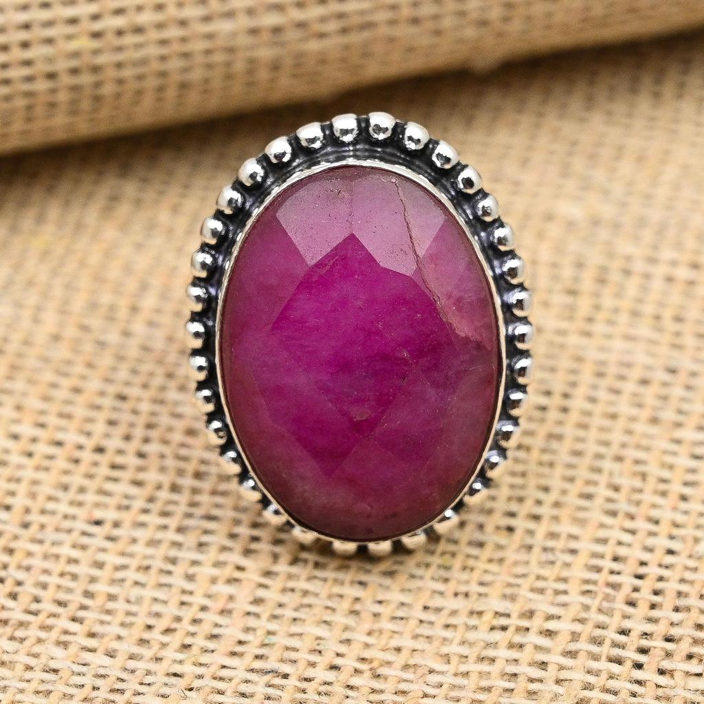 Ювелирные изделия ручной работы с граненым рубином из стерлингового серебра 925 пробы