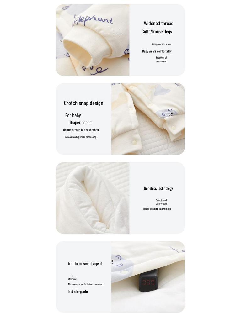 Боди для малыша, готовое к зиме: Плотный хлопковый комбинезон с подкладкой, 120г, Полностью хлопковый костюм для ползания