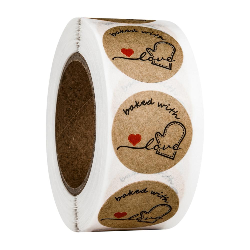 50Pcs 1Inch Diy Hand Made Handmade With Love Label Wedding Stickers Adhesive Sticker Kraft Round Labels Wholesale Price