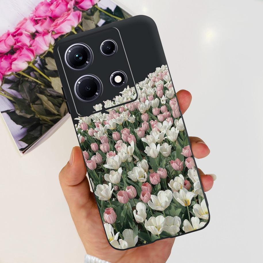For Infinix Note 30i Case Stylish Flower Black TPU Shockproof Bumper For Infinix Note 30 Pro X678B Phone Cover Note 30 5G Fundas