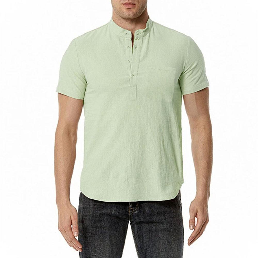 Летняя мужская хлопково-льняная футболка, пляжный стиль, короткий рукав, вырез хенли, отпуск, Гавайи, повседневная, легкая, дышащая, уютная, топы