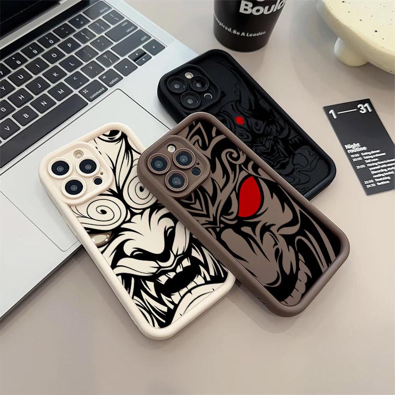 Japanese Art Samurai Ghost Head Silicone Case For iPhone 17 11 15 16 13 Pro Max 14 Plus 12 Pro 16E 17AIR Shockproof Phone Cover
