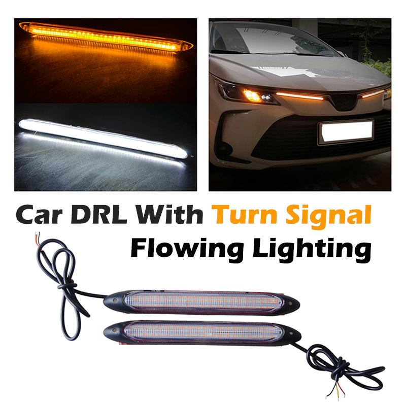 Белые дневные ходовые огни DRL, янтарный указатель поворота, динамический индикатор, 12 В постоянного тока, универсальные противотуманные фары, водонепроницаемые, гибкие