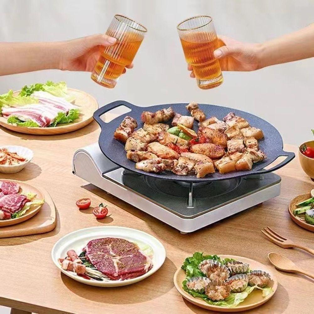 Double Ear BBQ Pan Cast Iron Iron Plate Multifunctional Round Frying Pan  Home