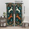 2pcs Southwest Tribal Horse Print Curtains - Vibrant Teal & Earth-Tone Design   Rod Pocket Window Drapes for Bedroom & Living Roo