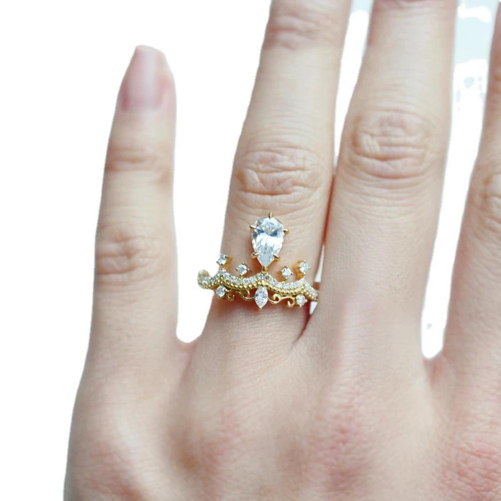 Crown Ring for Women Pear Shaped Moissanite Engagement Ring Elegant Wedding Band