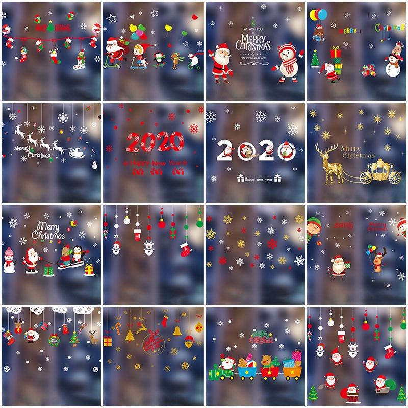 Праздничные Рождественские Водонепроницаемые Наклейки из ПВХ на Стекло для Уютного Домашнего Декора