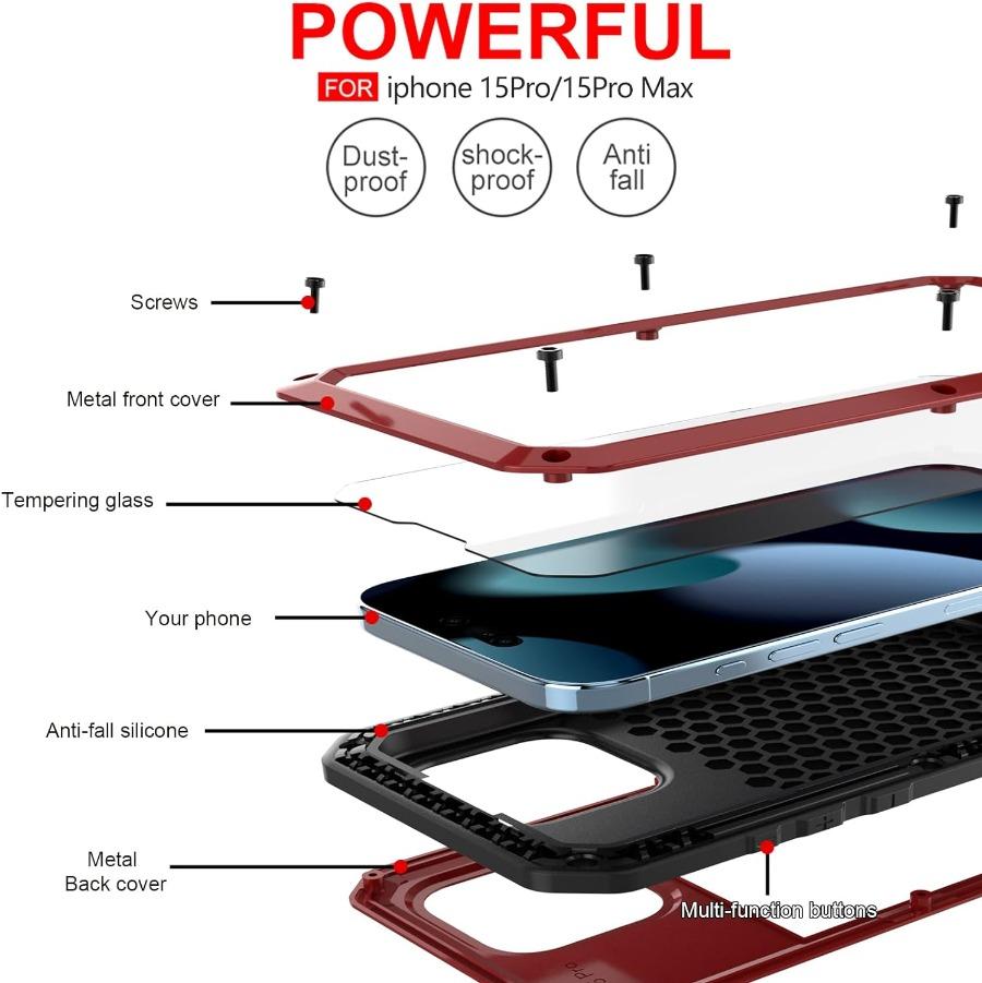 For iPhone 17 Air 16e 15 14 13 12 11 Pro Max XS XR 8 7 Plus Tank Armor Metal Case Shockproof Aluminum Cover Glass Screen Protect