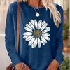 Топы для женщин с принтом больших белых хризантем, круглым вырезом и длинным рукавом, футболка, осенний повседневный тонкий пуловер, женский топ с длинным рукавом