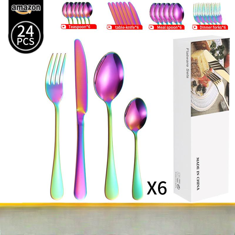 Столовые приборы из нержавеющей стали, 24 предмета, вилка и ложка, нож и вилка для стейка в стиле вестерн