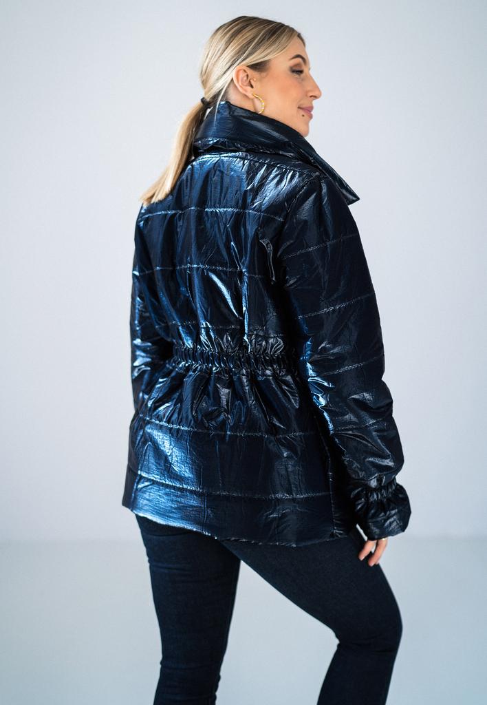 Women' Quilted Jacket - Shiny Women' Jacket - Navy Blue M933 Size /