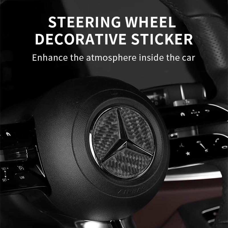 Carbon Fiber Car Logo Steering Wheel Airbag Decal Trim Stickers Interior Accessory For Mercedes-Benz GLA CLA New C E Class 16-19 o7
