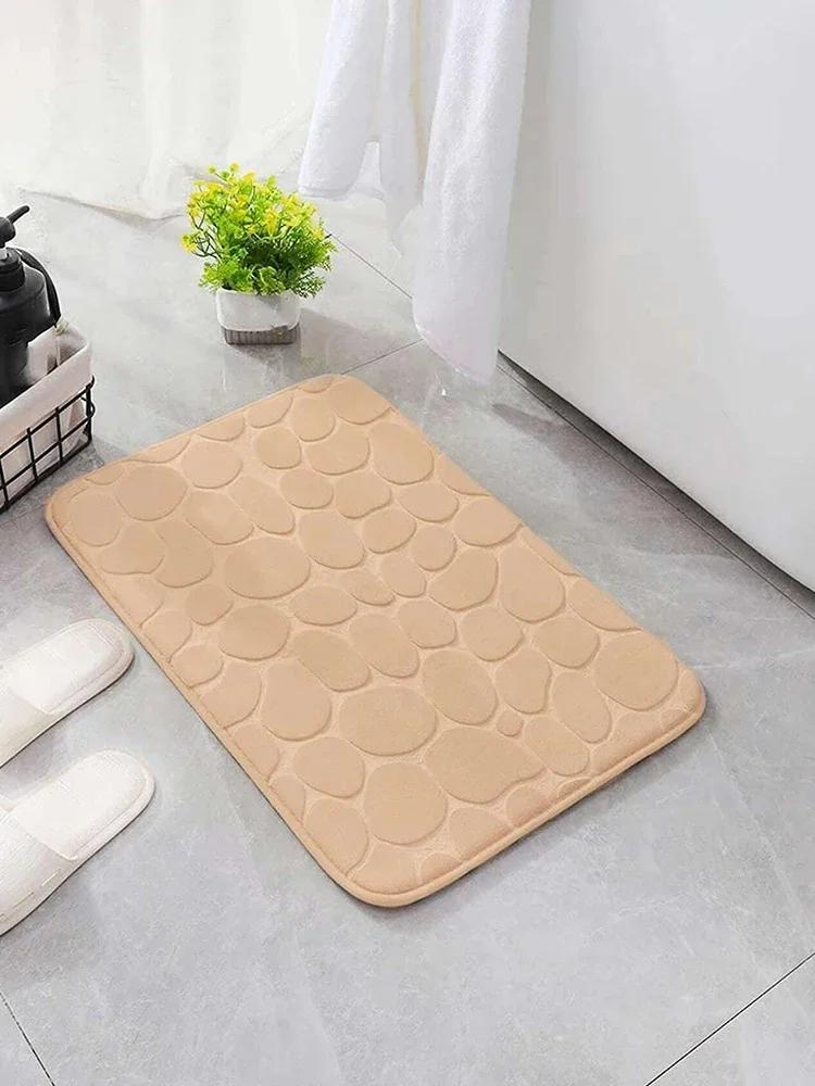 3D Non Slip Bathroom Mat Cobblestone Embossed Bath Mats Absorbent Doormat Carpet Door Floor Mats Machine Washable Quick Drying