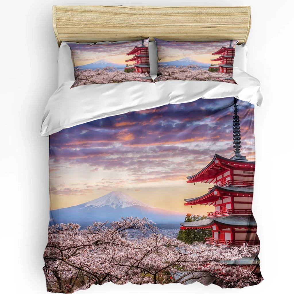 Постельный комплект в японском стиле Сакура Розовый 3 предмета Пододеяльник Наволочка Детский Взрослый Покрывало Комплект для двуспальной кровати Домашний текстиль