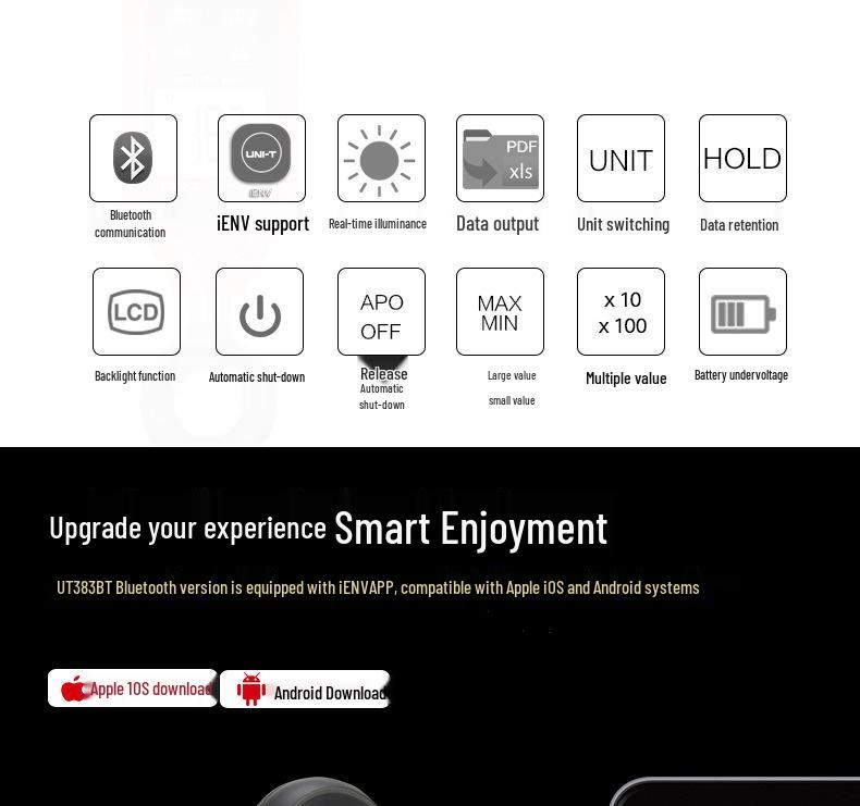 UNI-T Мини цифровой люксметр UT383/UT383BT/S с Bluetooth фотометр для измерения освещенности