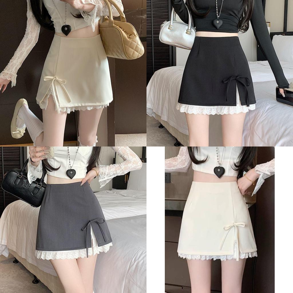 Cotton Blended Short Skirt With Sweet Bowknot Design For Casual And Date Wear