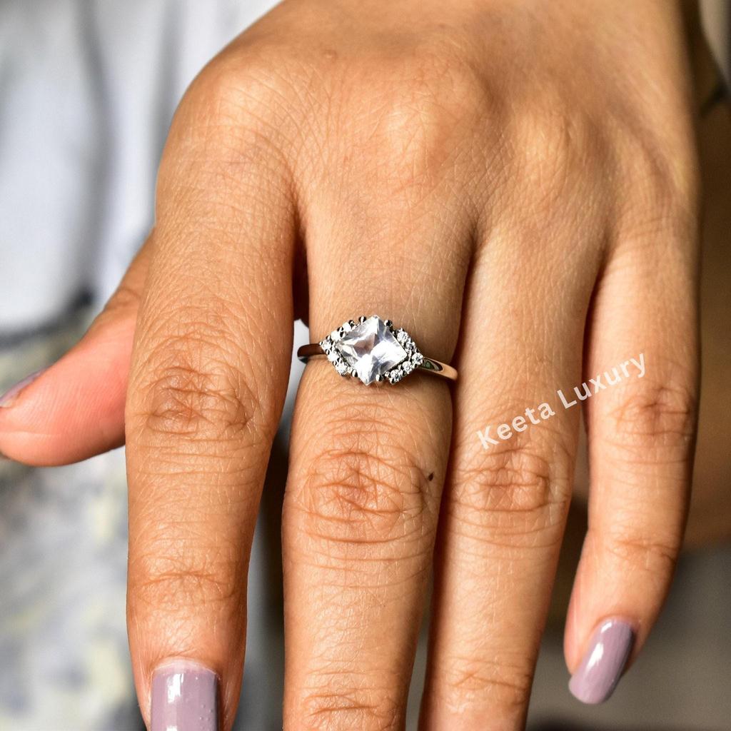 Rose Quartz Ring, Princess cut engagement Ring, Statement Ring, Alternative Engagement Ring, Healing Crystal Gemstone , wedding gift ring
