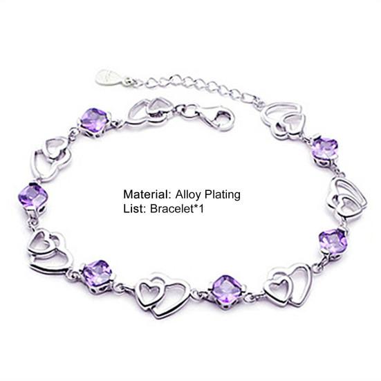 Shining Hollow Women Bracelet Plating Heart-shaped Purple Rhinestone Bracelet Jewelry Accessory