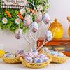 6 Pcs Simulated Easter Eggs Painted Egg with Rope Hanging Decoration Artificial Easter Egg Ornaments with Basket for Spring Holidays Party Accessories