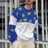 Spring Men O Neck Long Sleeve Patchwork Floral Print Pullovers Tops