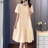 ZANZEA Womens Summer Short Sleeve Hollow Crochet Embroidery Patchwork Casual Dress