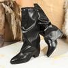 Pointed Toe Plus-size Pleated Sleeve Mid-heel Trouser Boots 2025 Winter New British-style High Boots for Women